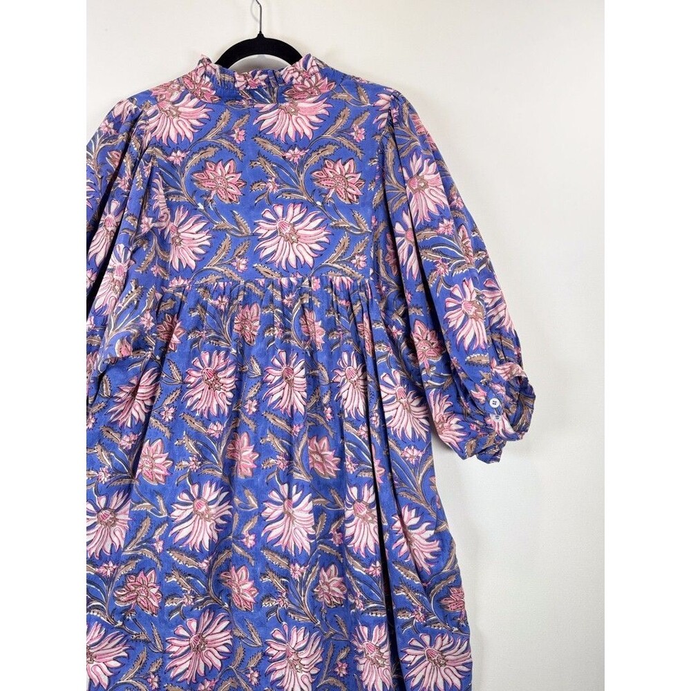 Sur La Vague Mini Dress Purple Blouse Mini Floral V Neck Puff Sleeve Boho M/L - Picture 10 of 11